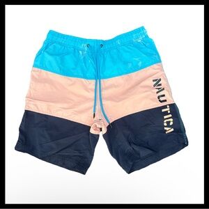 Nautica Quick Dry Blue Pink Navy Brief Lined Swim Trunks Boardshorts Men's Sz S